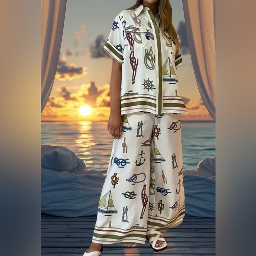 The Sailor Two Piece Set Loose Fit Shirt & Wide Leg Trouser Pants